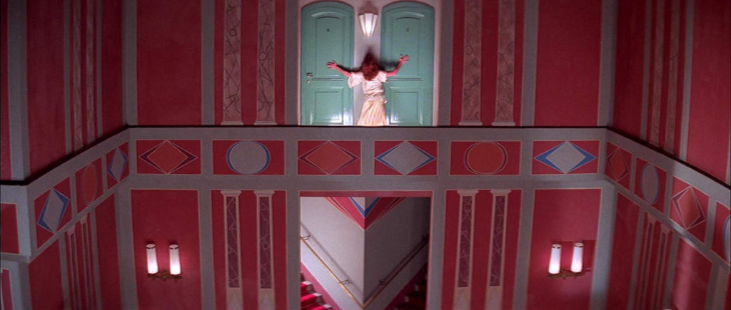 Cult classic 70s horror - Suspiria neon-lit corridor