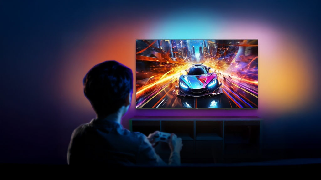 Philips Roku TV Ambilight LEDs projecting colors onto wall
