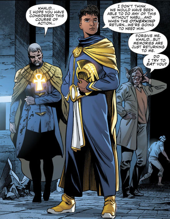 Montage of Doctor Fate hosts including Kent Nelson and Khalid Nassour