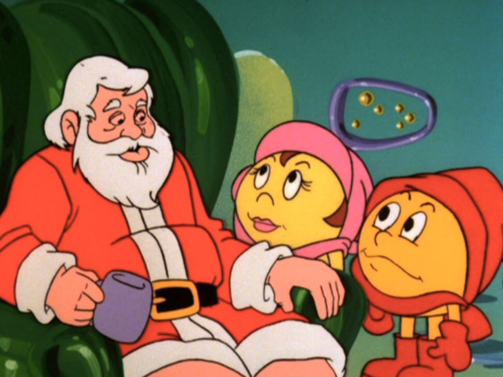 Pac-Man talks with Santa in Christmas Comes to Pac-Land.