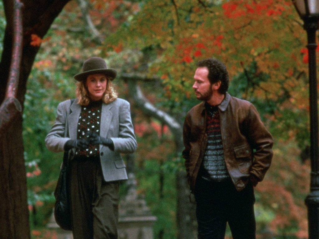 Harry and Sally walking together in Central Park in When Harry Met Sally