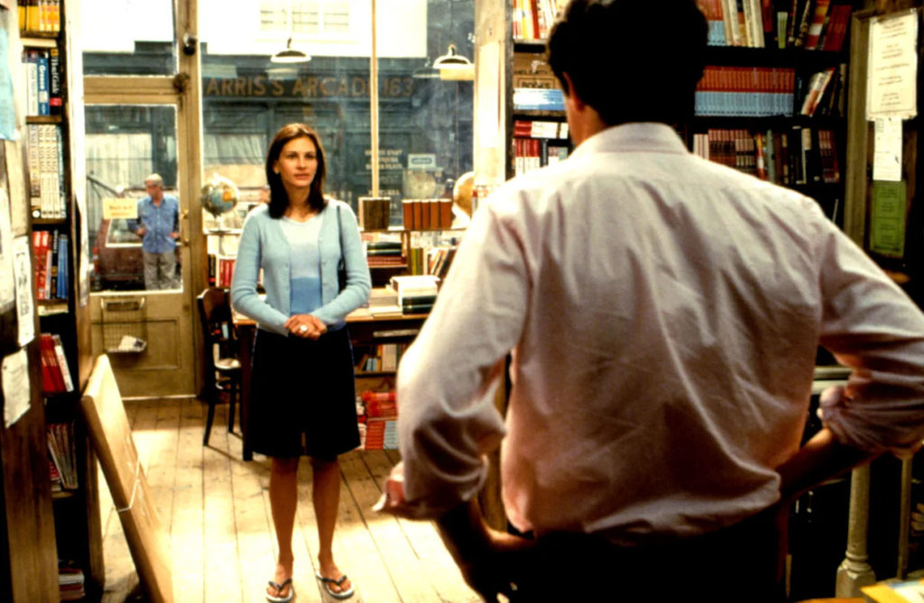Julia Roberts and Hugh Grant inside the bookstore in Notting Hill