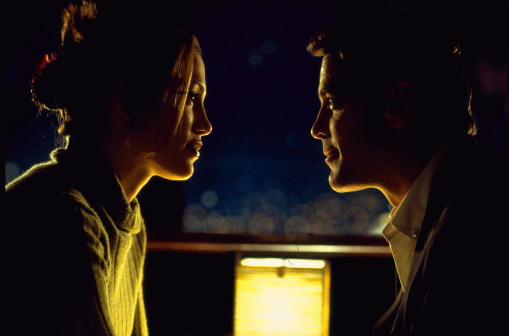 Underrated 1990s Movies - George Clooney and Jennifer Lopez sharing a close moment in Out of Sight