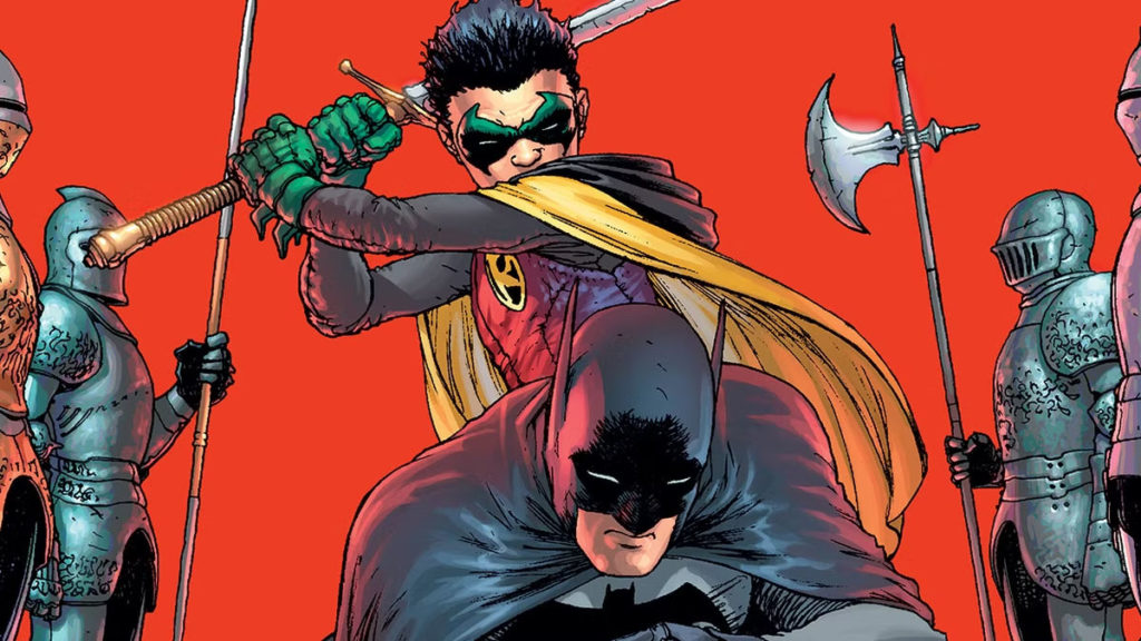Damian Wayne as Robin wielding a sword in DC Comics artwork