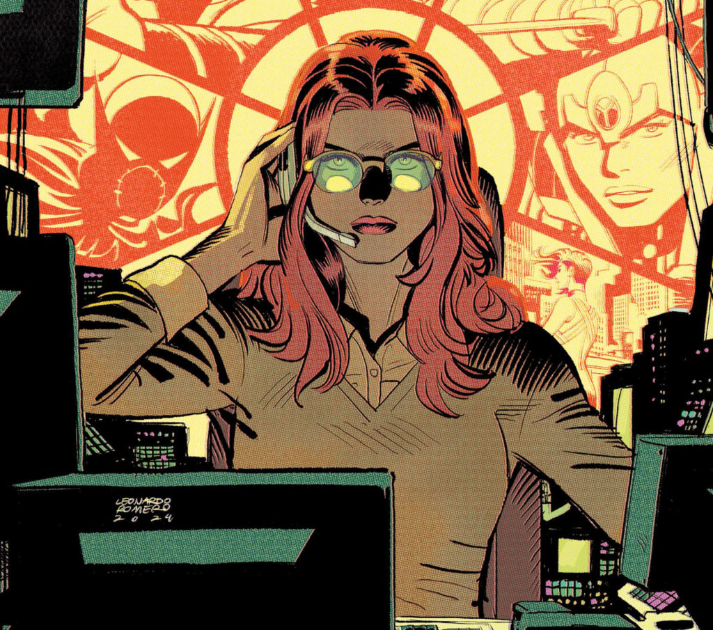 Oracle coordinating the Birds of Prey from her command center in DC Comics artwork