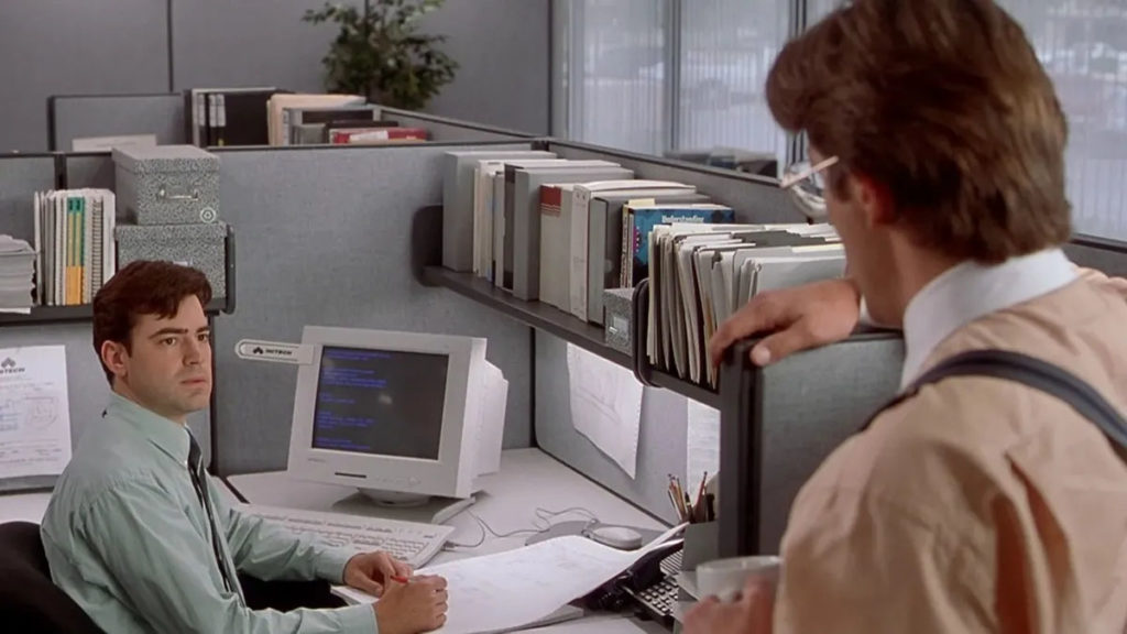 Ron Livingston and the office cubicles in Office Space (1999)