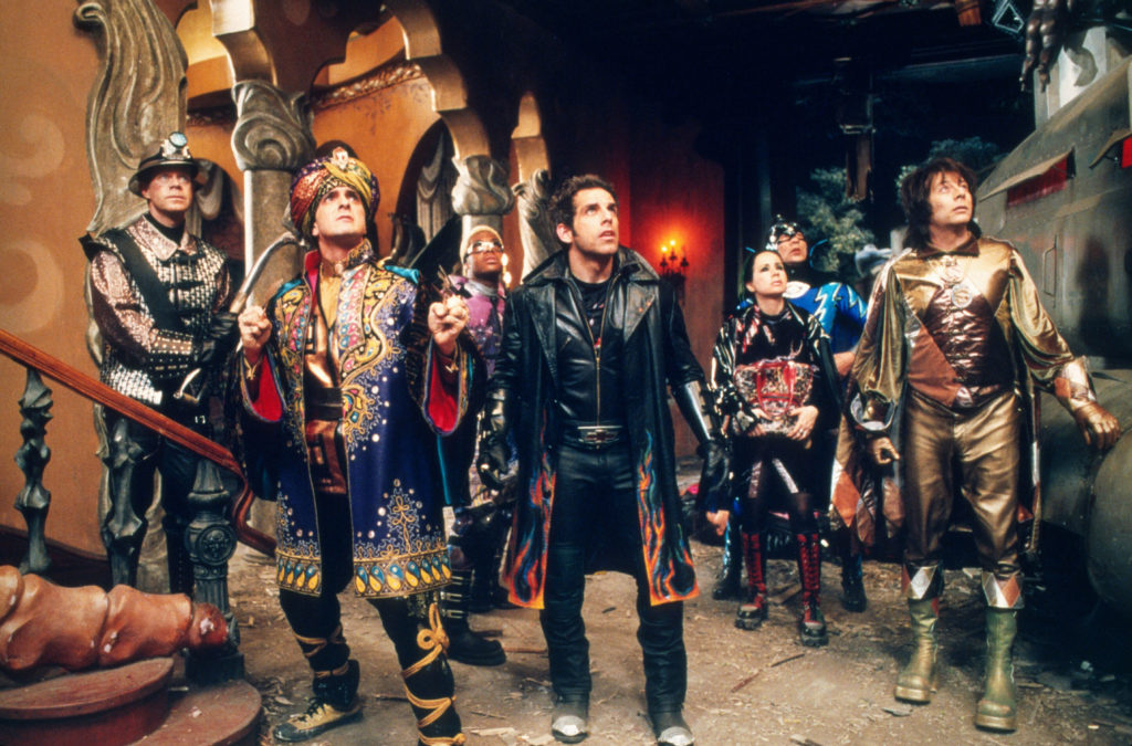 The Mystery Men team standing together in costume in Mystery Men (1999)