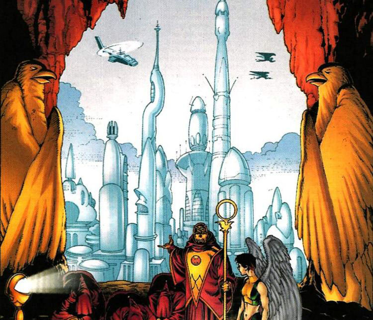 The futuristic world of Thanagar in DC Comics artwork